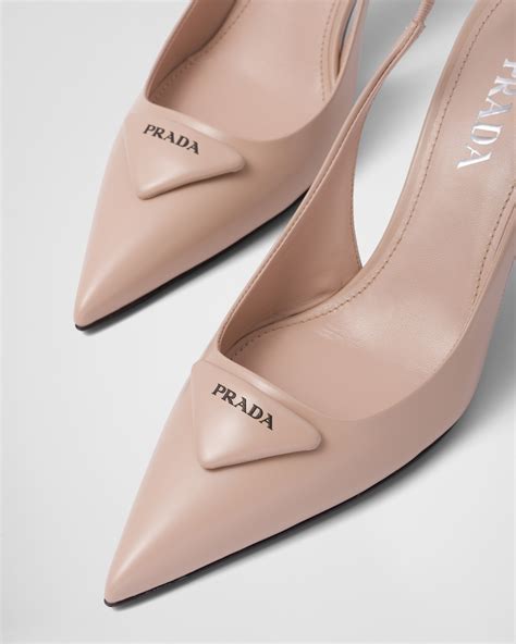 prada buckle leather block-heel pumps|Prada brushed leather slingback pumps.